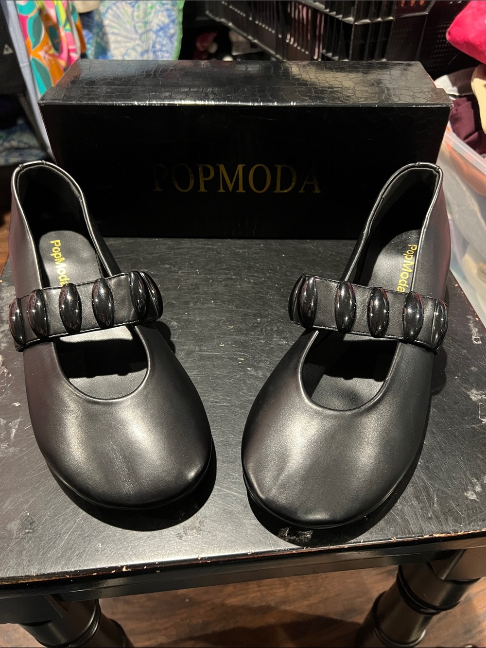 POPMODA Black Mary Jane Flats callout lining is lifting with Embellished Strap